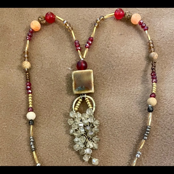 2/35 or $25 Partially Upcycled Necklace - Handmade with glass, crystal, & stones - Picture 2 of 5